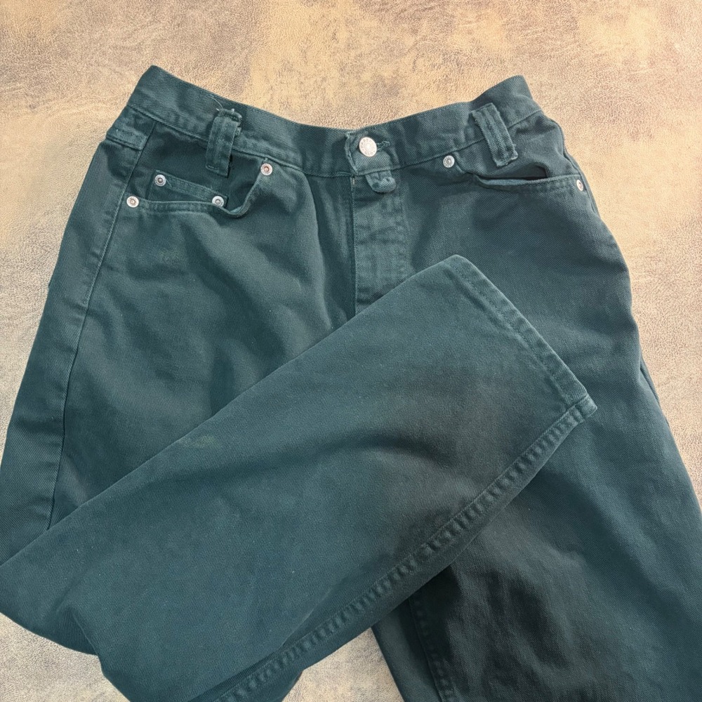Faded Glory Workwear Pants 30x30 (29x27) Green VTG 90s Made USA Cotton Drop Loop